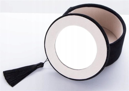 szkatułka okrągła na biżuterie czarna z lusterkiem