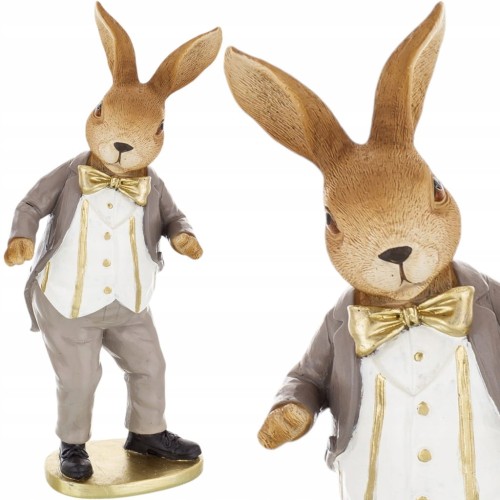 Figurka wielkanocna zając 23cm królik w eleganckim ubiorze 2 Króliki zestaw