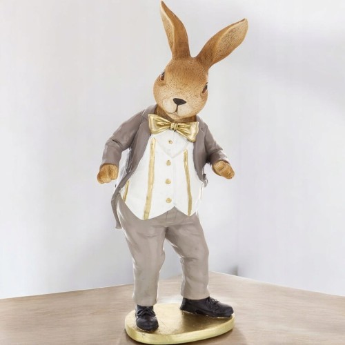 Figurka wielkanocna zając 23cm królik w eleganckim ubiorze 2 Króliki zestaw