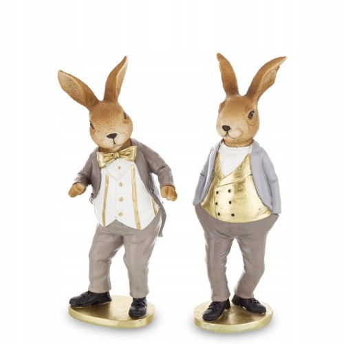 Figurka wielkanocna zając 23cm królik w eleganckim ubiorze 2 Króliki zestaw