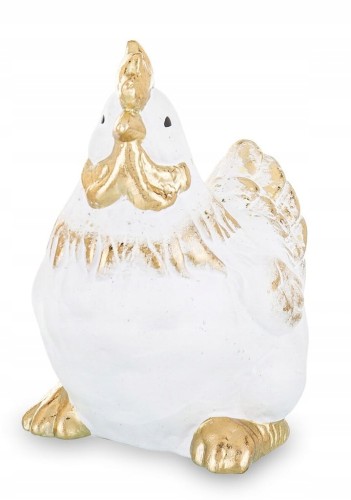 Figurka wielkanocna KURA biało-złota, 14,5cm | WIELKANOC