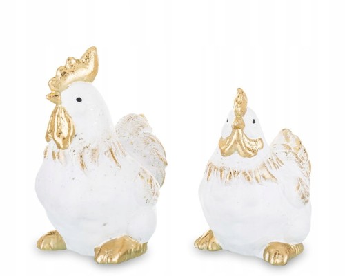 Figurka wielkanocna KURA biało-złota, 14,5cm | WIELKANOC