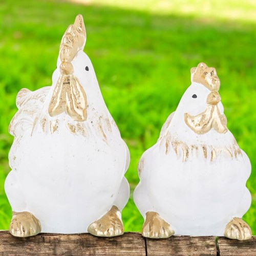 Figurka wielkanocna KURA biało-złota, 14,5cm | WIELKANOC