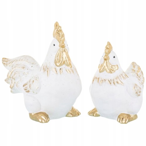 Figurka wielkanocna KURA biało-złota, 14,5cm | WIELKANOC