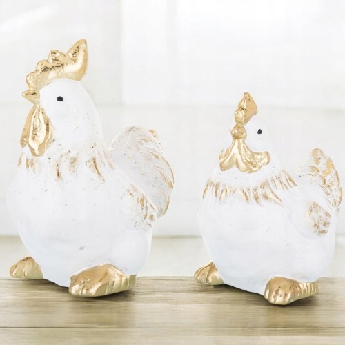 Figurka wielkanocna KURA biało-złota, 14,5cm | WIELKANOC