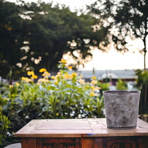 OSŁONKA NA KWIATY DEKORACJA METOLOWA RETRO SZARA OZDOBA